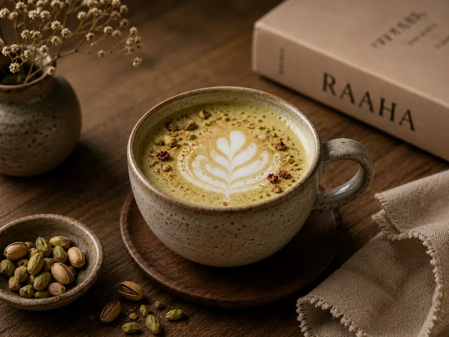 Signature latte served in a ceramic cup